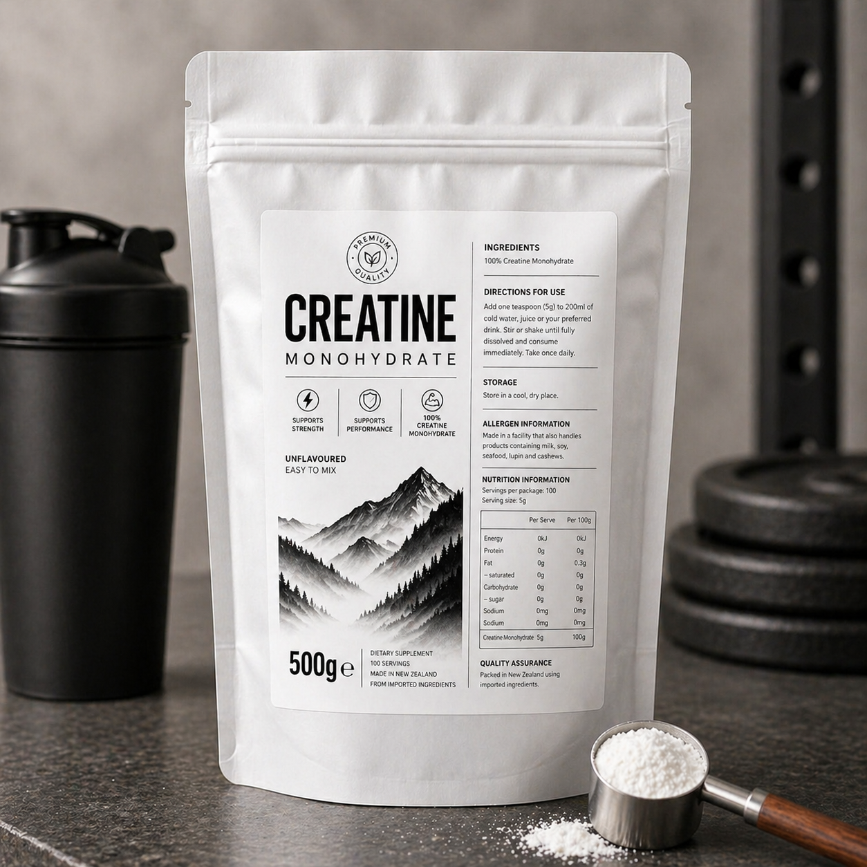 Creatine Monohydrate Powder 500g – 100 Servings (5g Per Serve)